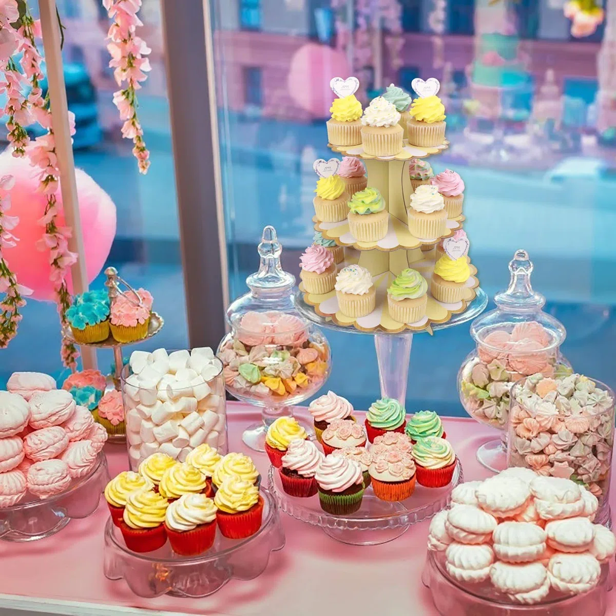 Espositore per cupcake a 3 livelli, in cartone, supporto per torta per bambini e feste di compleanno a tema