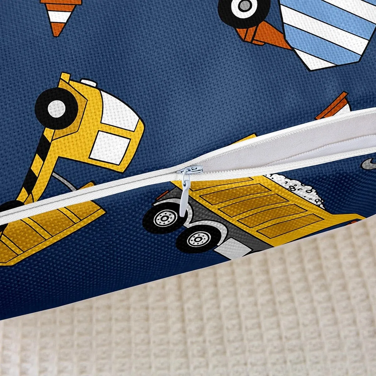Set di 2 federe decorative per cuscini a tema auto da cartone, decorazione per costruzioni, per camion, escavatori, trattori, federe blu per cuscini, copricuscini per veicoli da costruzione, 45,7 x