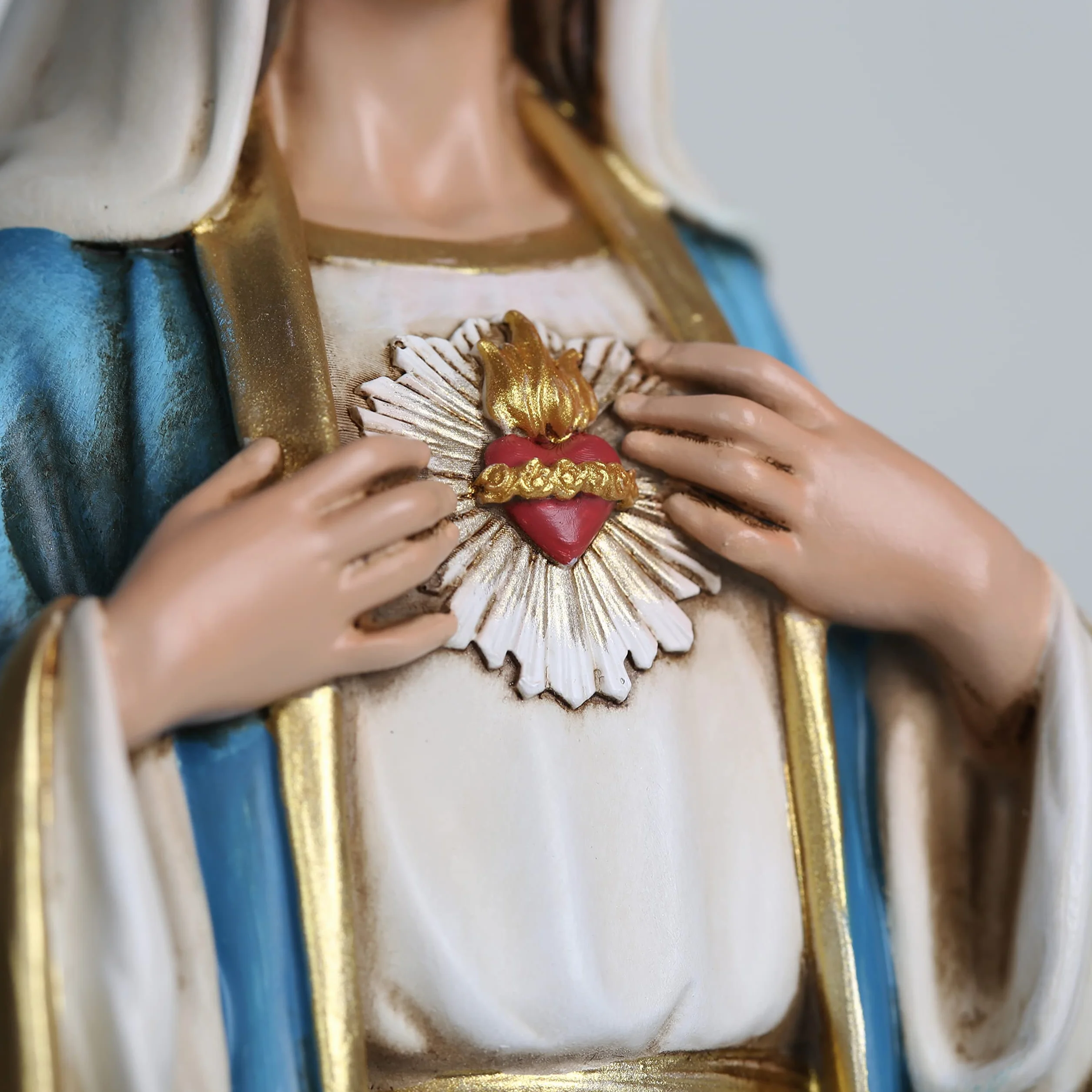 BC BUILDCLASSIC Statuetta cattolica del cuore immacolato di Maria, Beata Vergine Maria, figura materna per altare, regalo religioso per la casa, scultura rinascimentale dipinta a mano, 25,4 cm