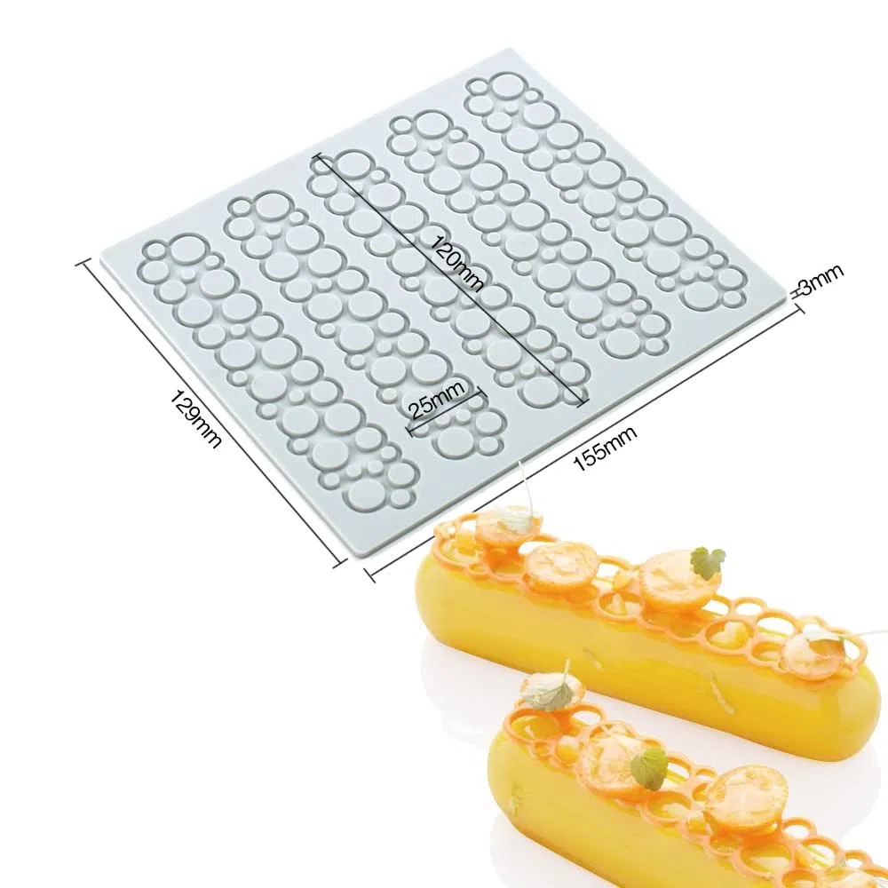 Tappetino in pizzo fondente in silicone, stampo per impressione artigianale di zucchero, decorazione per cucina molecolare di torte commestibili, 5 fori lunga Bolla