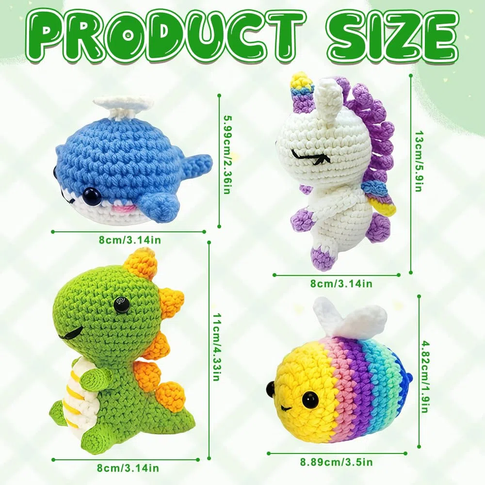 Gobesty Kit Uncinetto Principianti, Carino Uncinetto Set con Accessori, DIY Crochet Kit per Adulti e Bambini, Ideale Come Regalo, Hobby Creativi Adulti (Api/Dinosauri/Balene/Unicorni)