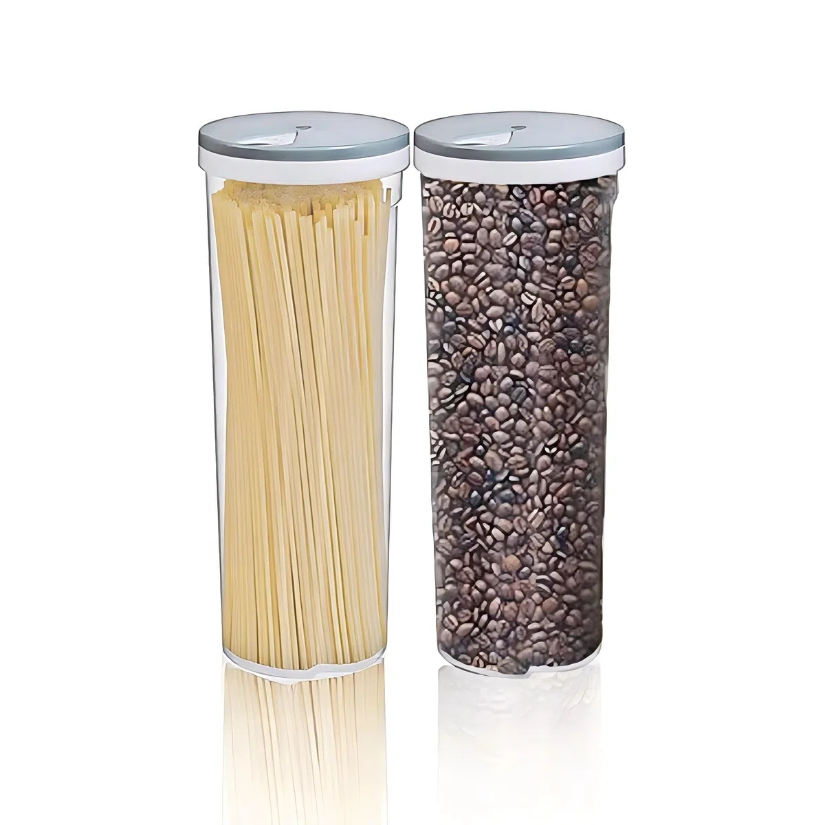 Contenitori per pasta in plastica, 2,5 L, 2 PCS, Contenitore per pasta alto e trasparente con coperchio. Adatto per spezie, zucchero, caramelle, tè e caffè in grani.-002