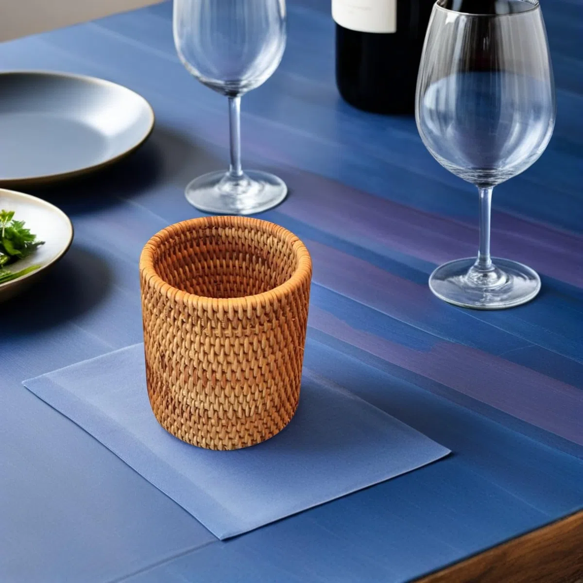 Cestino Cilindrico in Rattan Naturale 3.15X3.15X3.94In Contenitore per Set da Tè e Organizer Scrivania Ufficio per Famiglie e Ristorante