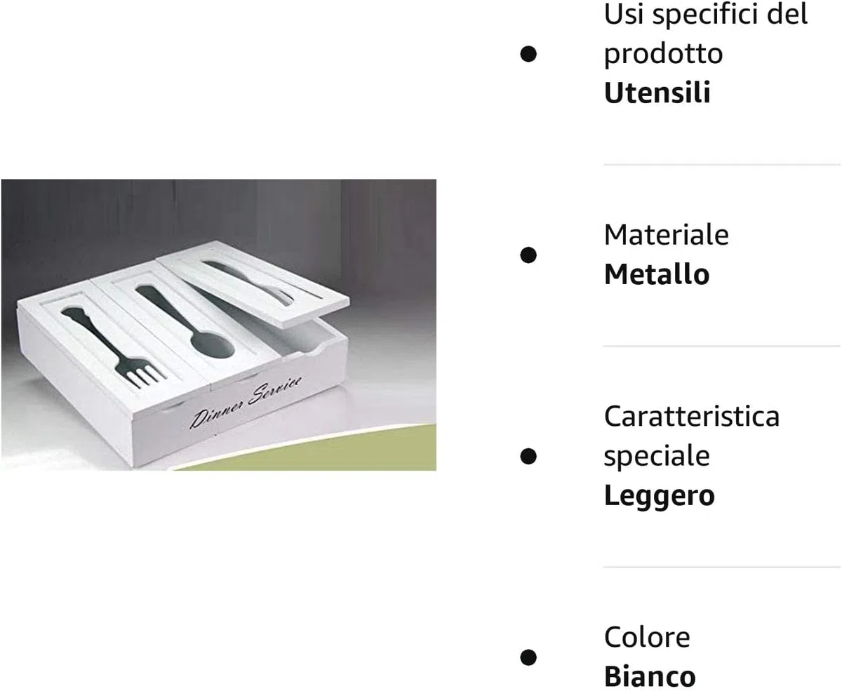 Gicos Porta Posate in Legno Colore Bianco 25X25X7 CM