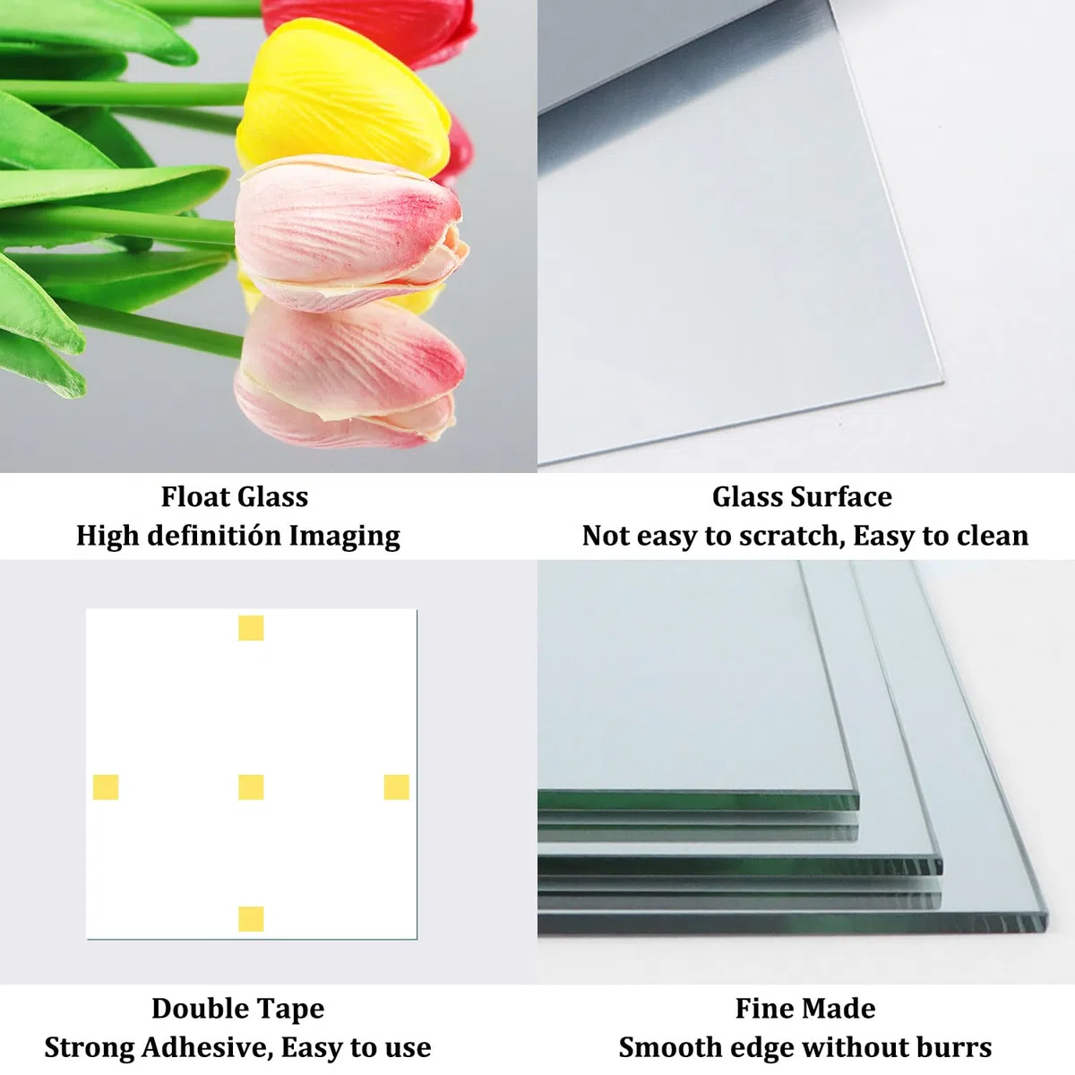 4 pezzi Specchio in Vetro 20 x 20 cm, Piastrelle a Specchio Autoadesive, Specchio Adesivo HD fai da te per Decorazione da Parete, Armadio, Bagno, Soggiorno, Camera da Letto