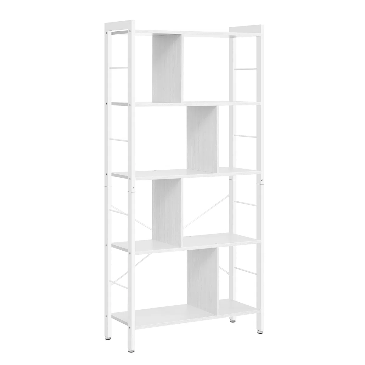 VASAGLE Libreria, Scaffale Portaoggetti a 5 Ripiani, Organizzatore per Studio Ufficio, con Scomparti Aperti per Soggiorno, in Stile Industriale, Bianco Acero e Bianco Nuvola LBC012W44