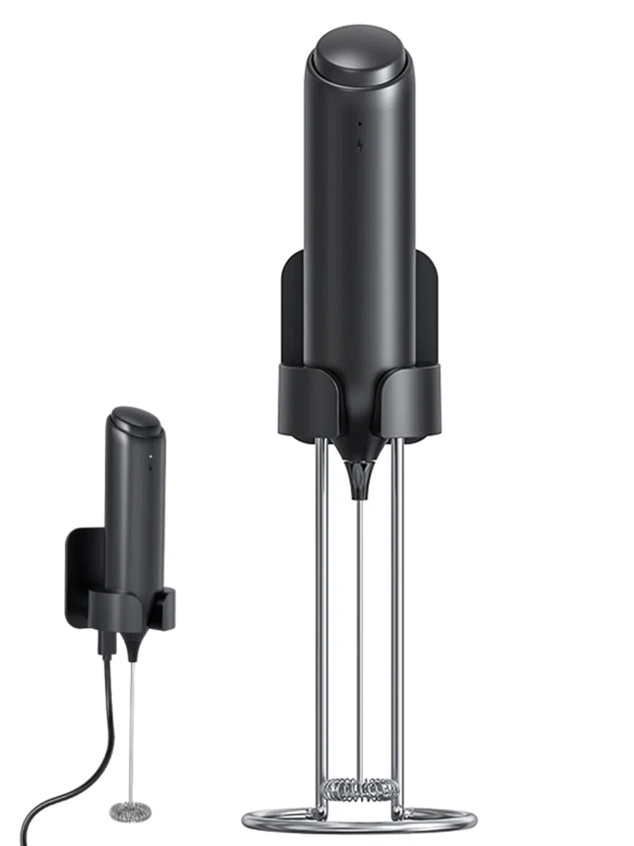 Montalatte Elettrico,Frullino Montalatte con Frusta in Acciaio INOX,USB Ricaricabile,Staffa per Montaggio a Parete 2 in 1,per Latte,Caffè,Latte,Cappuccino