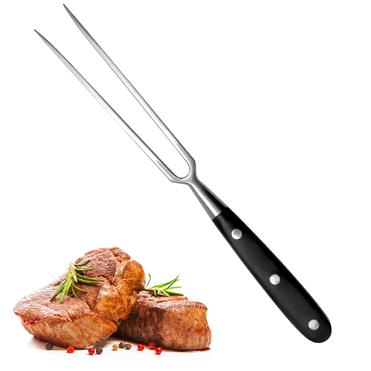 Forchetta da carne in acciaio inox con manico – Forchetta trinciante da 30 cm, Forchetta da portata professionale multifunzionale per barbecue, cucina, tacchino, arrosto cena