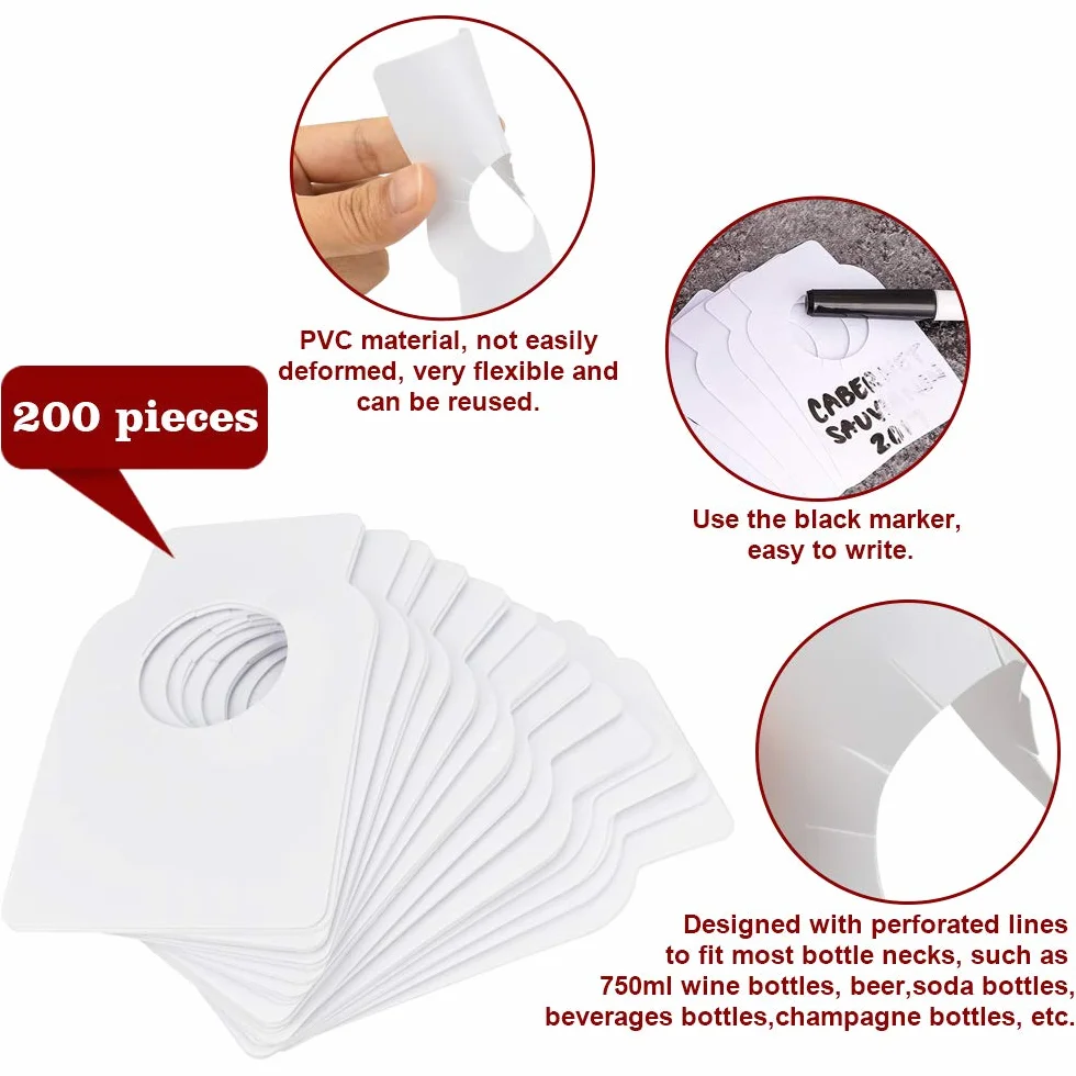 200 Pezzi Etichette di Vino Etichettatrice per Bottiglie Vino in PVC Etichette Vino Eleganti Diametro 28 mm Etichette per Cantina/Appassionato di Vino/Collezionista (89 * 57 mm)