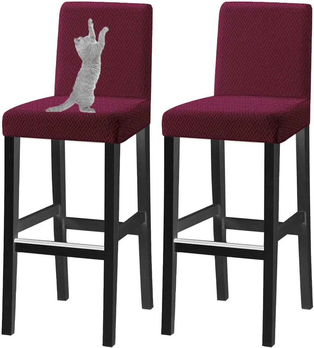 Coprisgabelli Da Bar Jacquard Con Schienale Antigraffio Per Gatti, Coprisedie Elasticizzati Per Sgabelli Da Pub Coprisgabelli Morbidi Lavabili (Vino rosso,Set di 2)