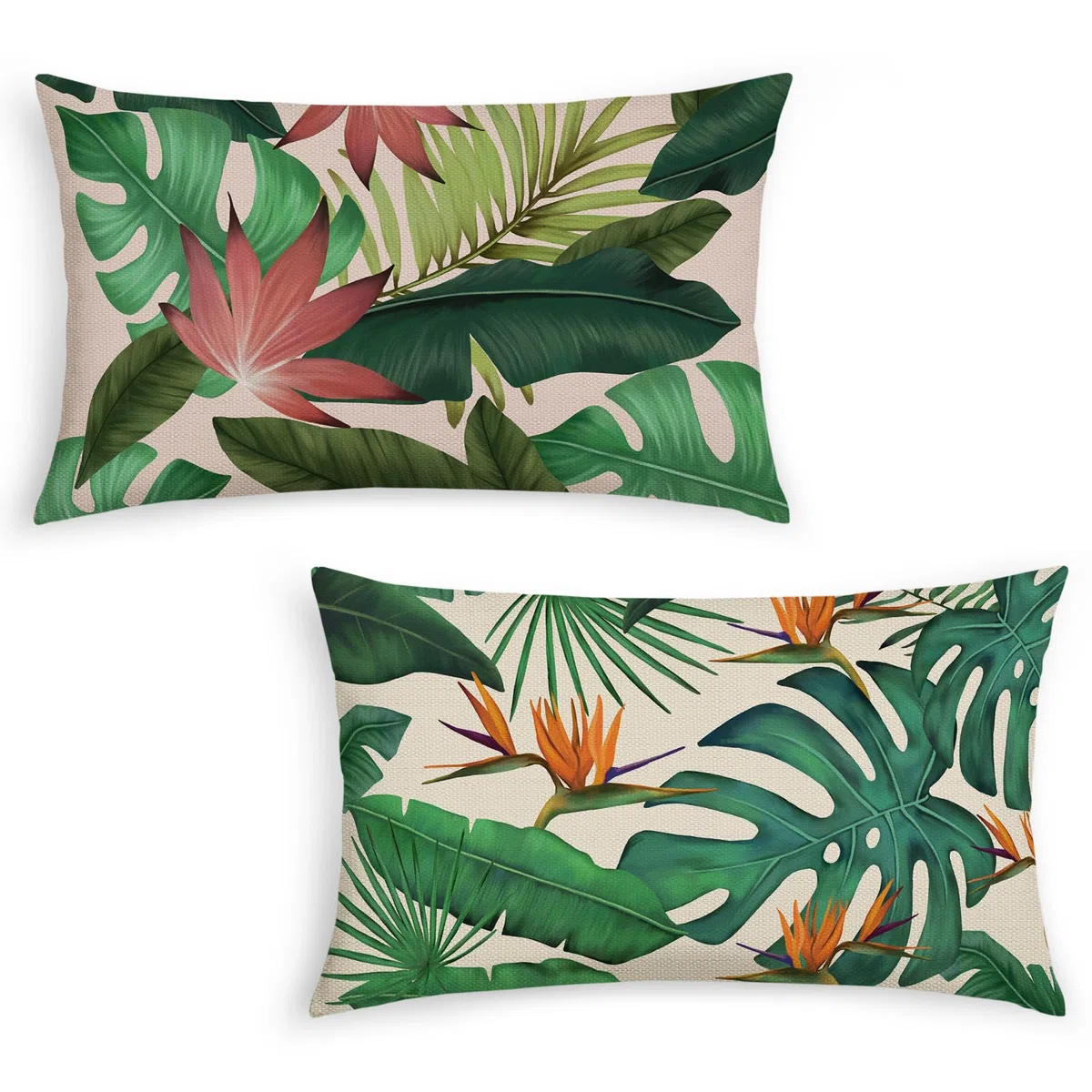 Bonhause Federe per Cuscini Foglie Tropicali 30 x 50 cm Copricuscini Decorativi Pianta Foglia Verde Federa per Cuscino Divano Letto Casa Decorazione Set di 2