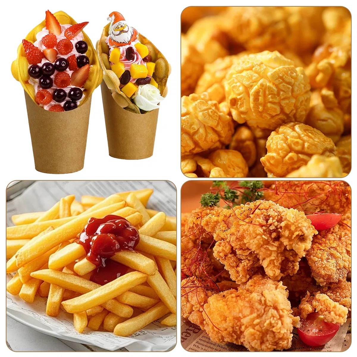 60 Pezzi Bicchieri di Carta Kraft, Porta Patatine 12oz, Sacchetti per Waffle a Bolle, Coni di Carta Kraft per Waffle, Patatine, Popcorn