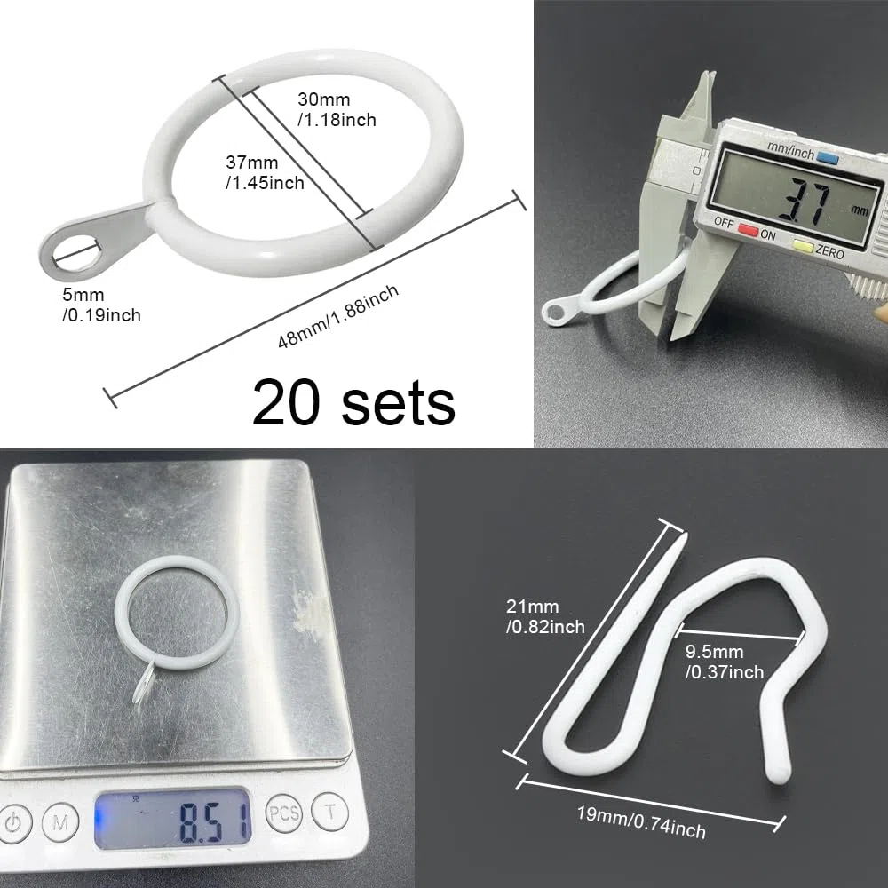 WYAN 20 Pezzi Anelli per Tende in Metallo e Ganci per Tende in Metallo,Tenda Anelli Appesi,Per tende,tende per porte e tende da doccia(Bianco)