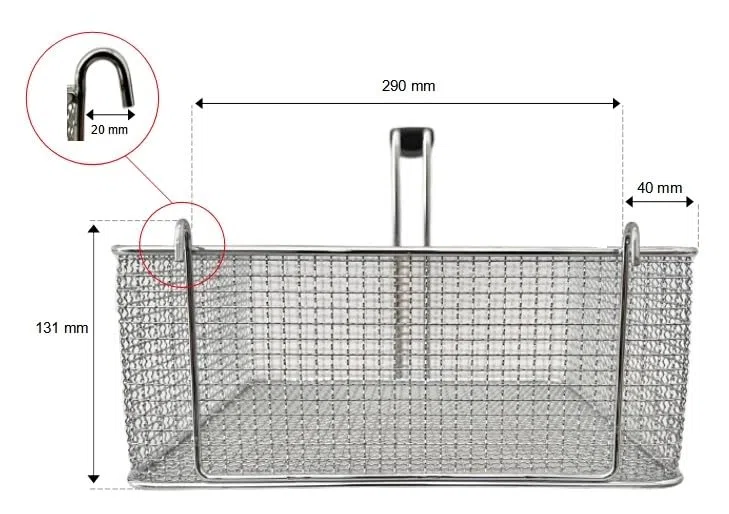 FCR0252 - CESTINO MADE IN ITALY PER FRIGGITRICE PROFESSIONALE MISURE 290X300X120H MM + GANCI IN ACCIAIO CROMATO CESTELLO FRIGGITRICE ACCIAIO