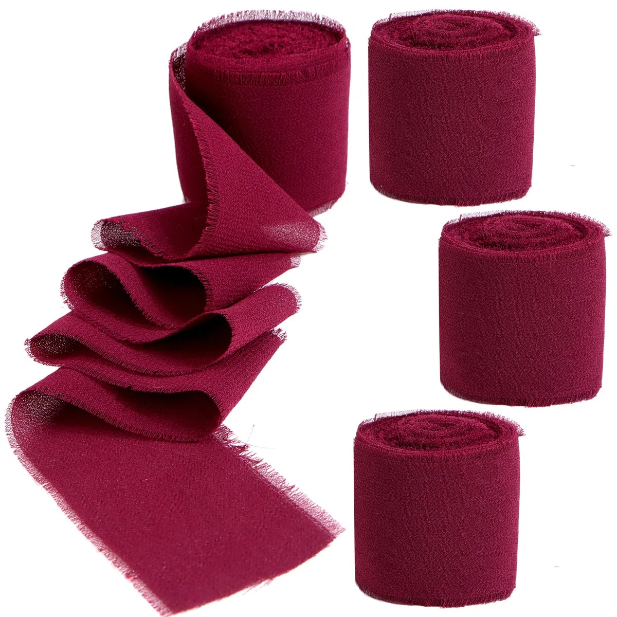 4PCS Nastro Chiffon Rosso Vino, 4 cm nastro regalo vino rosso matrimonio nastro chiffon bordeaux Nastri Vintage Chiffon per Bouquet da Sposa, Confezione Regali