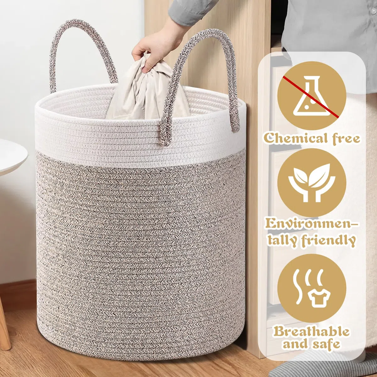 ZLPBAO XXL Cesto Portabiancheria Sporca Intrecciato in Cotone con Manico, Portabiancheria Grande, Cesto Portabiancheria Pieghevole Cesta Panni Sporchi per Lavanderia Bambini Bagno Giocattoli Coperte