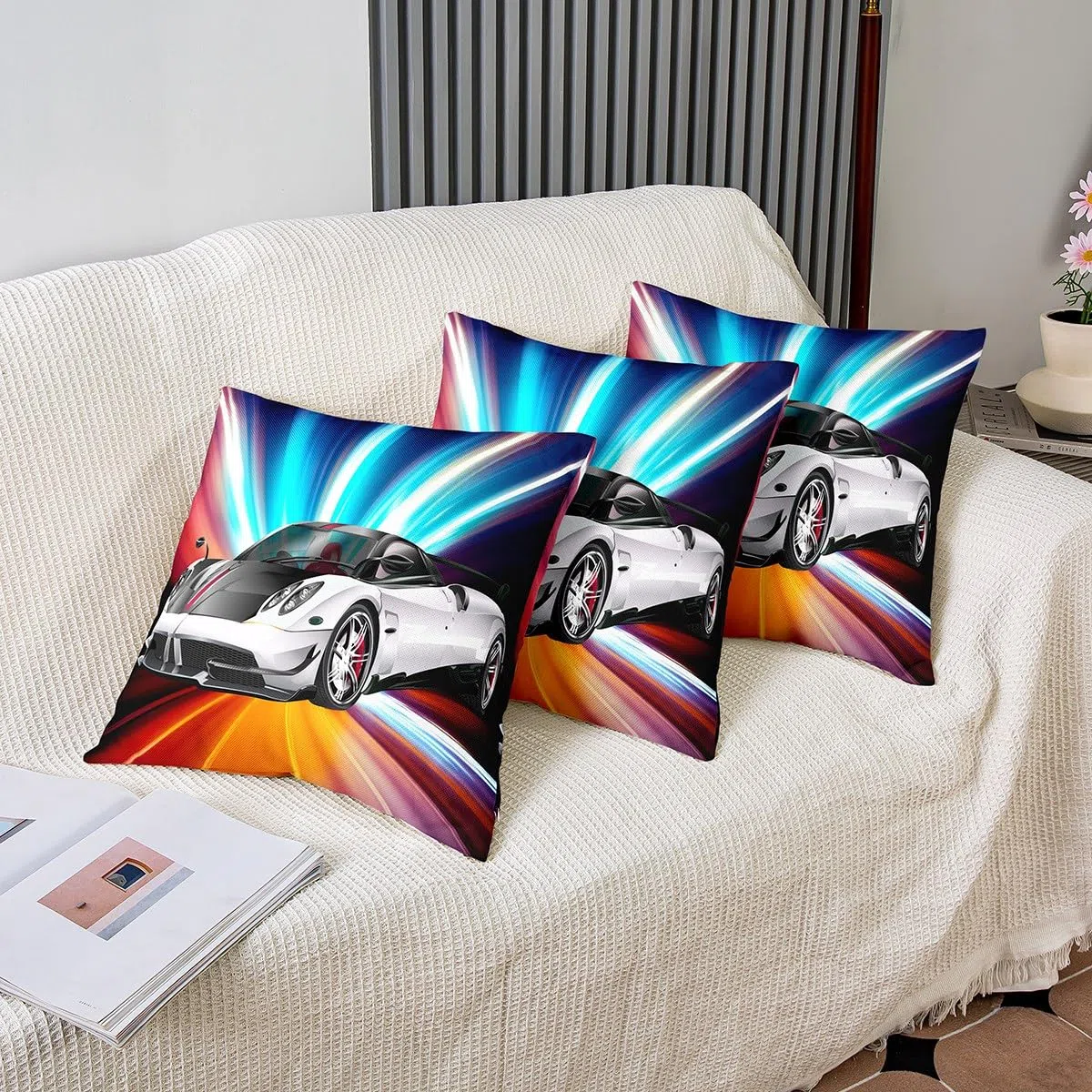 Loussiesd Set di 2 federe per cuscino quadrate a tema sport estremi, reversibili, auto da corsa sportiva, per bambini, competizioni sportive auto, decorazione per la casa, decorazione in stile