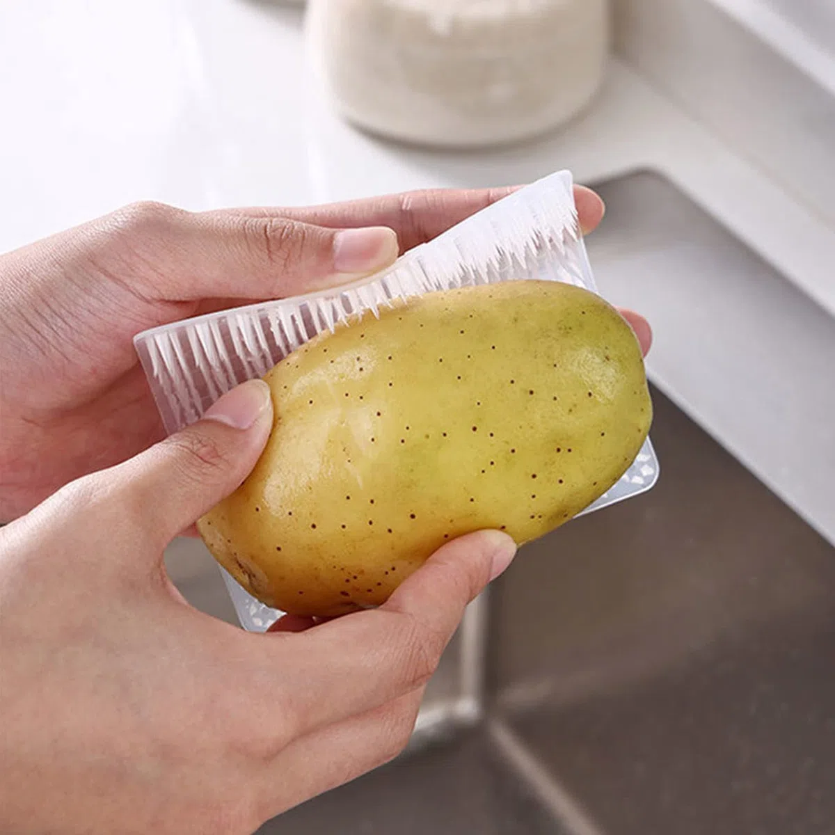 4 Pezzi Spazzola per Pulizia di Frutta, AMONENZ Scrubber per Verdure, Facile da Pulire e Conservare, Risparmia Tempo e Fatica, può Essere Utilizzato per Pulire Frutta, Verdura, Wok