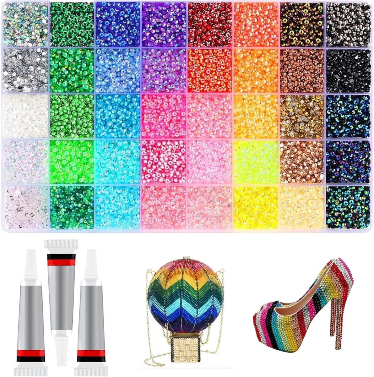 32000Pcs Resina Strass Bedazzling Kit con 3x10ml Colla 0.3cm 40 Colori Artigianato