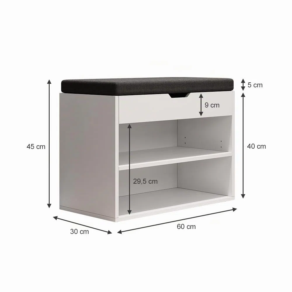 Vicco Panca scarpiera da ingresso Titus, Bianco, 60 x 45 cm con ripiano, adatto per la conservazione e combinabile come seduta