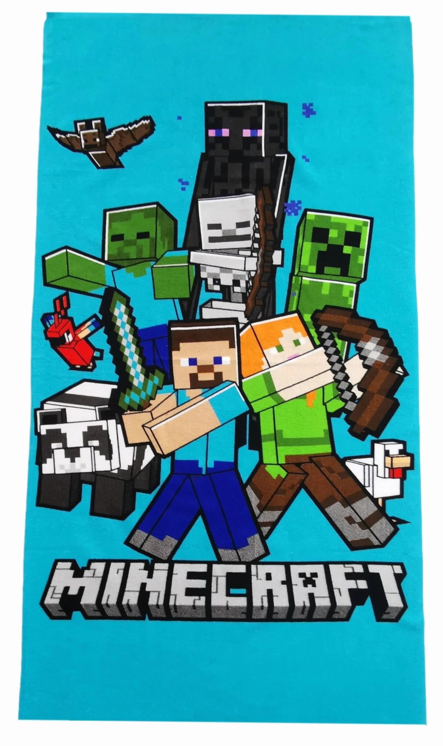 Theonoi Asciugamano da bagno per bambini, 70 x 140 cm, in poliestere (Minecraft Steve Alex)
