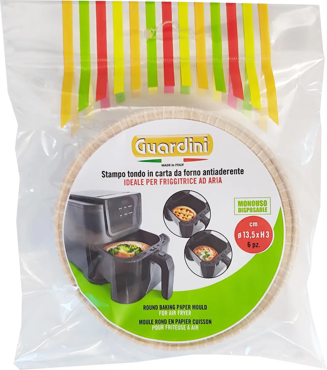 Guardini, Set di 6 stampi tondi Ø 13,5 cm, Ideali per friggitrice ad aria, Carta antiaderente, Monouso, Made in Italy, Linea Air Fryer