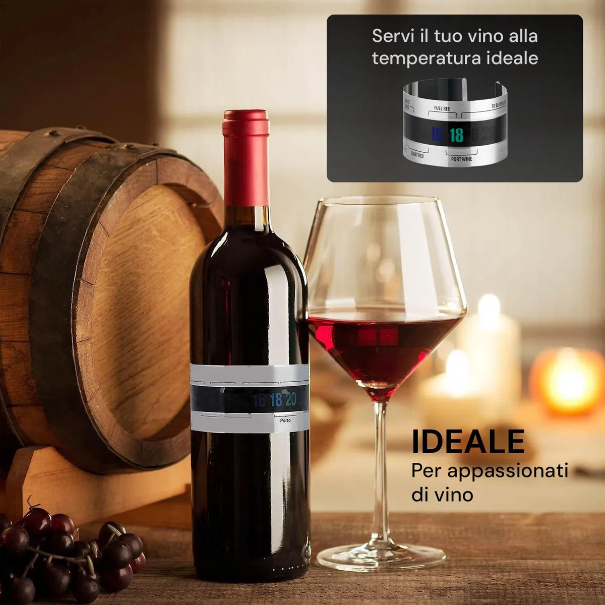 Avilia Termometro ad Anello 4cm per Vino in Acciaio Inox - Diametro Flessibile che si Adatta a Tutte le Bottiglie - Temperatura in Gradi Centigradi Visibile in 35/40secondi - Ideale come Regalo