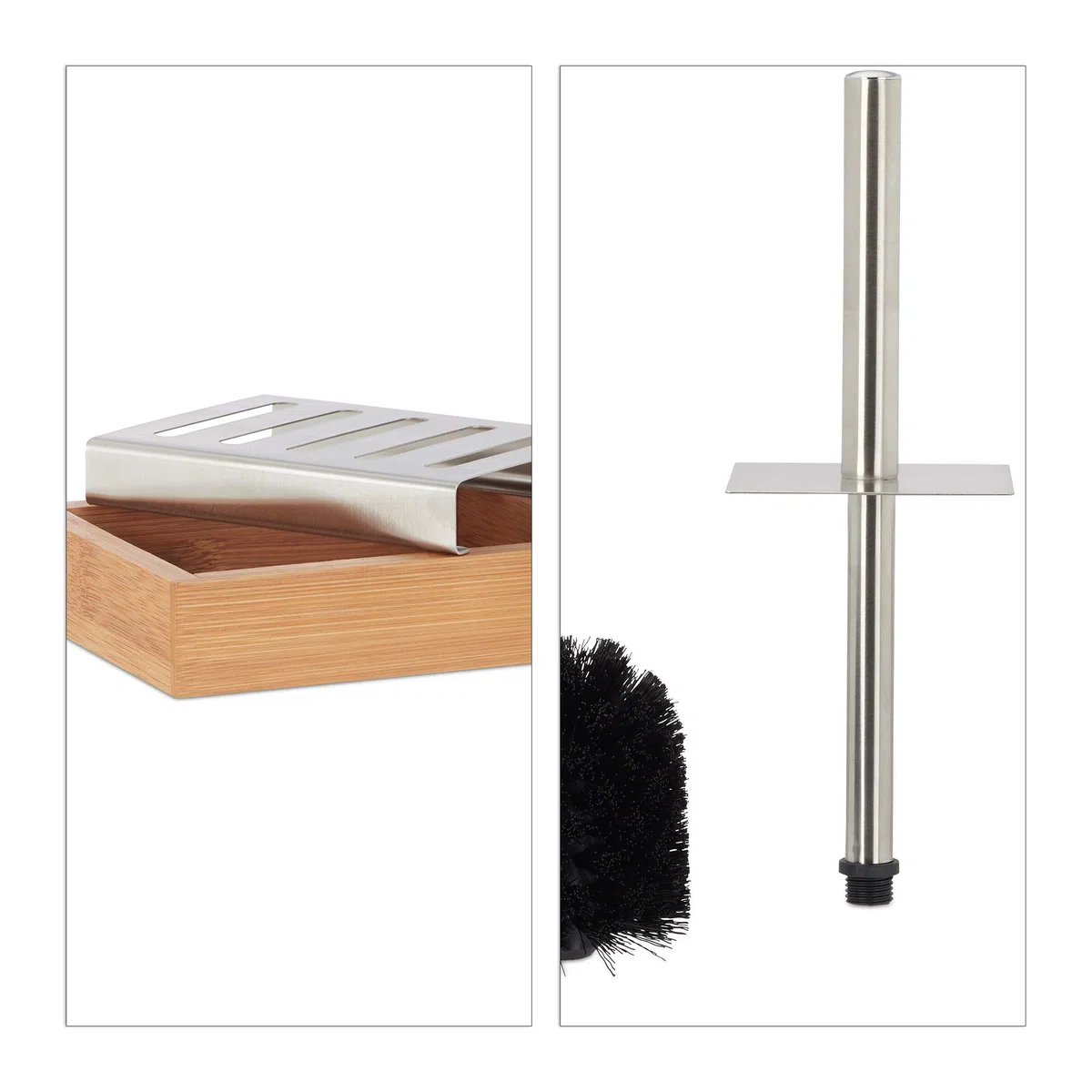 Relaxdays Kit Bagno Porta Sapone, 6 pz bambù, Dosatore, Cestino, Porta-Scopino, Ripiano, Portaspazzolino, Legno Naturale