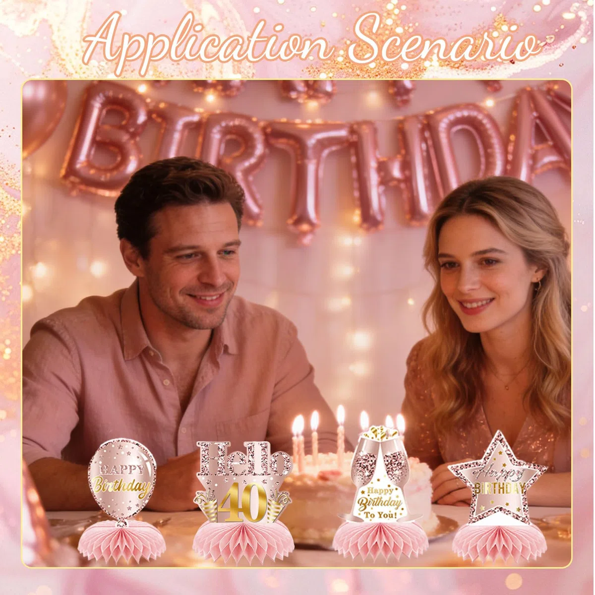 9 STK Rosa Rosegold 40 Compleanno Decorative Centro Tavola per Ragazze Felice 40 Compleanno Decorazioni Tavolo Party Accessori Torte di Compleanno Tabelle Aggiunte