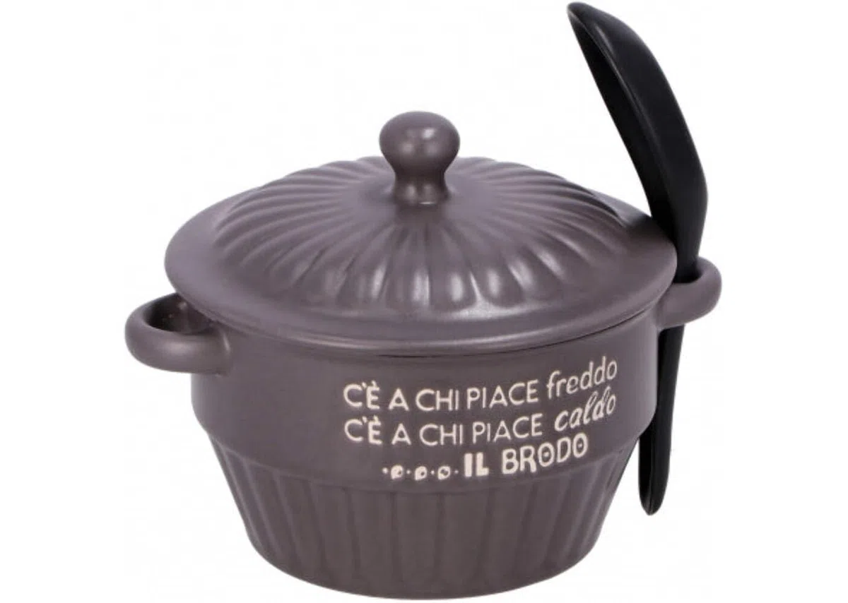 1 Pezzo Zuppiera da Portata in Ceramica con Coperchio e Cucchiaino 450 ml 3 Colori