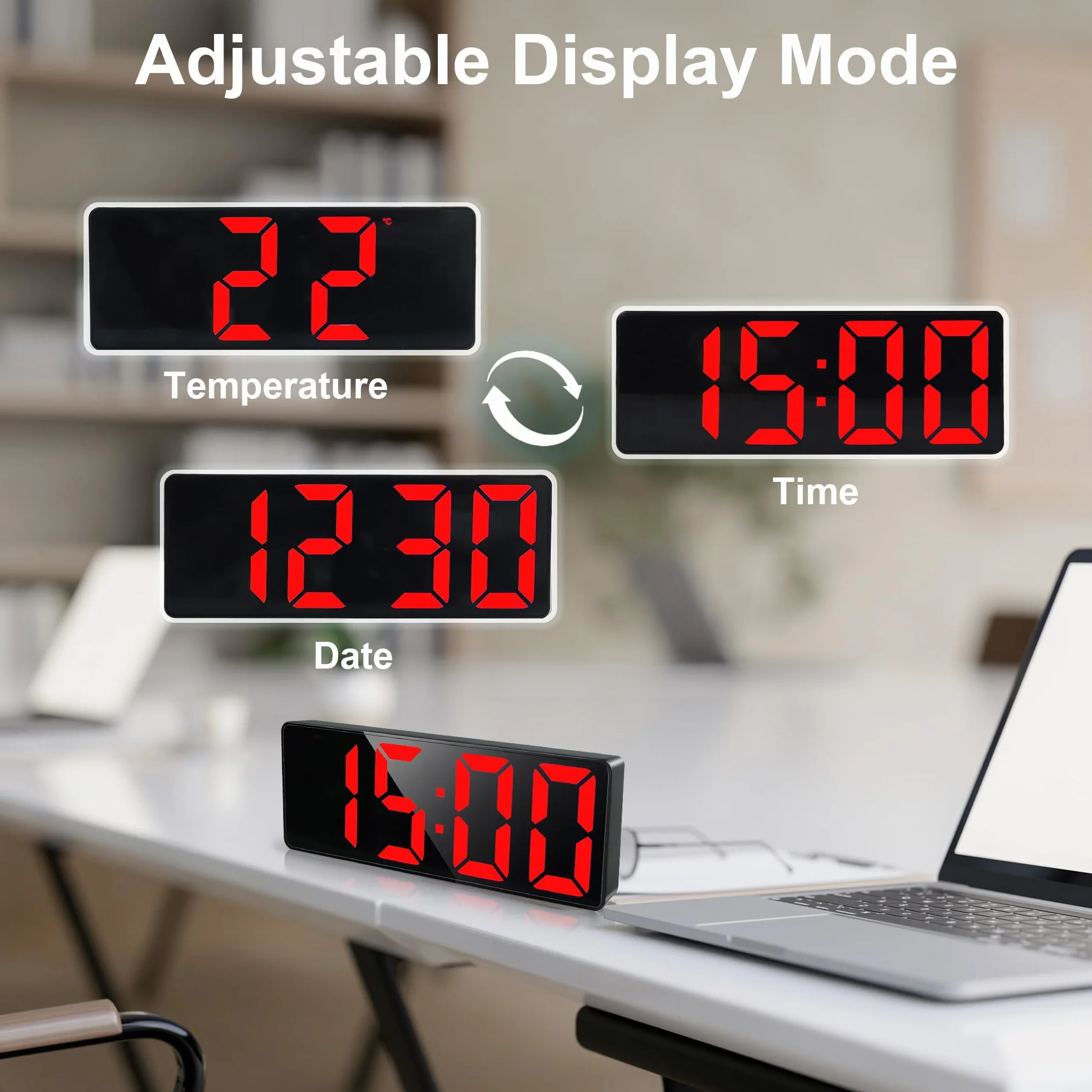 Lafocuse Sveglia Digitale da Comodino 6.7" LED Display, Orologio Digitale da Tavolo con Allarme, Snooze, Luminosità Regolabile, Temperatura, Datario, Sveglia Elettrica per Camera da Letto, Rosso