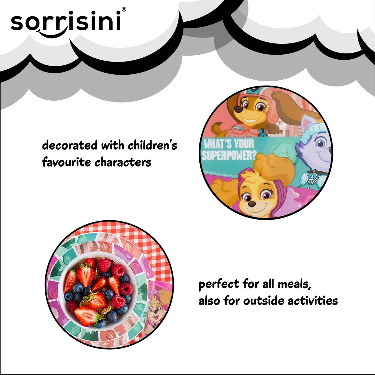 Set Stoviglie riutilizzabili Paw Patrol, Piatti Bambini per asilo scoula con piatto, ciotola, bicchiere, Set piatti in plastica dura adatta per microonde, Skye