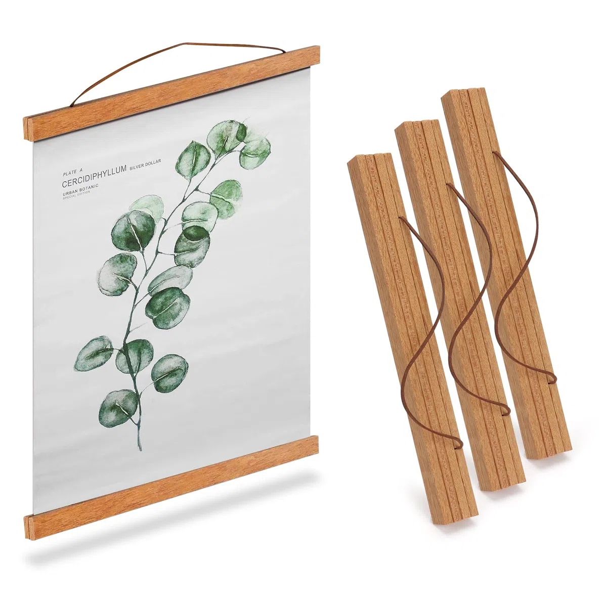 3 Supporti per Poster A4, Supporto Magnetico per Poster, Cornice in Legno di Teak per Appendere Poster (3 pezzi 21 cm)