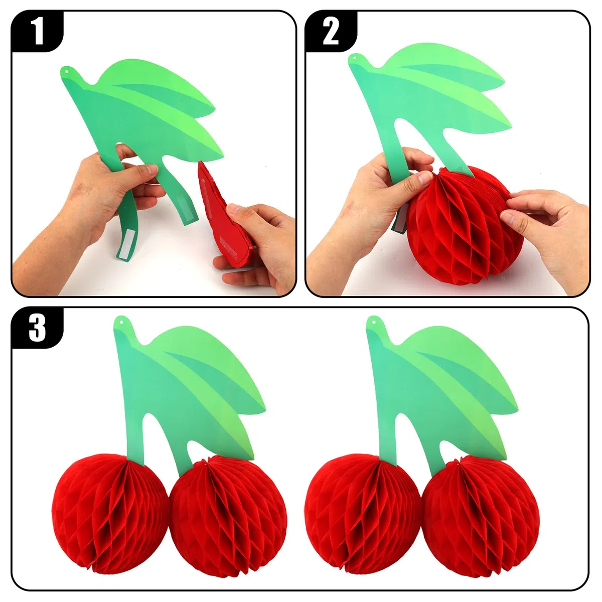 6 Pezzi Centrotavola da Tavolo in Ciliegio, Decorazione per Feste di Compleanno in Ciliegio Frutta a Nido d'Ape Appesa Creativo Lanterna di Carta Alla Frutta per Soffitto Baby Shower (Rosso)