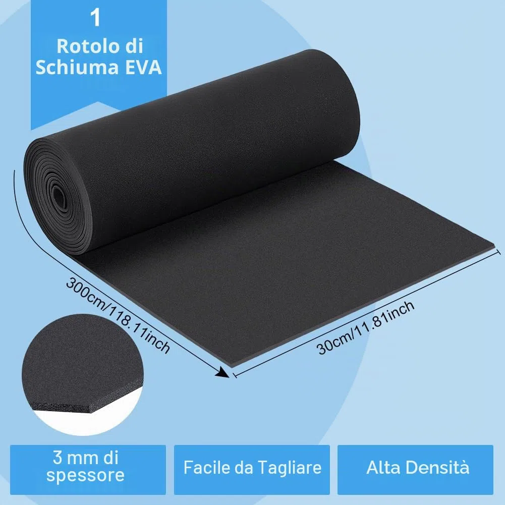 BENECREAT Rotolo di schiuma EVA da 300 x 30 cm, spessore 3 mm, schiuma premium nera per cosplay, carta, scrapbooking, progetti fai da te, artigianato in schiuma