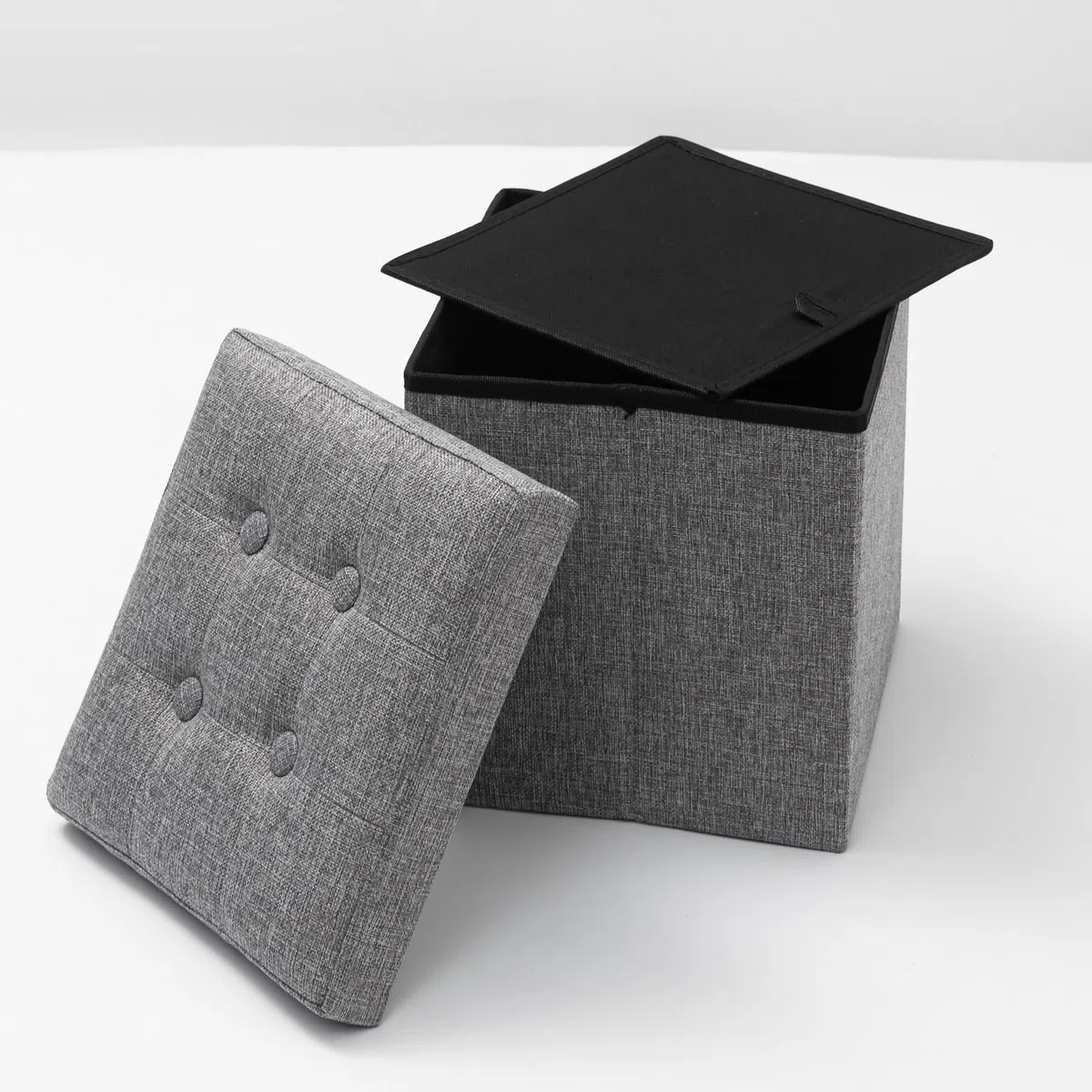 Oak & Tea Pouf Coffre de Rangement Contenitore Poggiapiedi Pieghevole Divano Cubi Portaoggetti con Coperchio Puffo Contenitore Grigio 30x30x30cm ottoman storage box