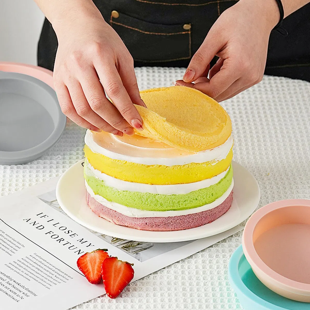 6 Pezzi Tappetino Stampo Silicone 19 x 2.5cm Stampi in Silicone Antiaderenti Torta a Strati Stampo Arrotondato e Rilascio Rapido Per Torte e Strati,Formaggio,Torte Arcobaleno e Chiffon Gelatina