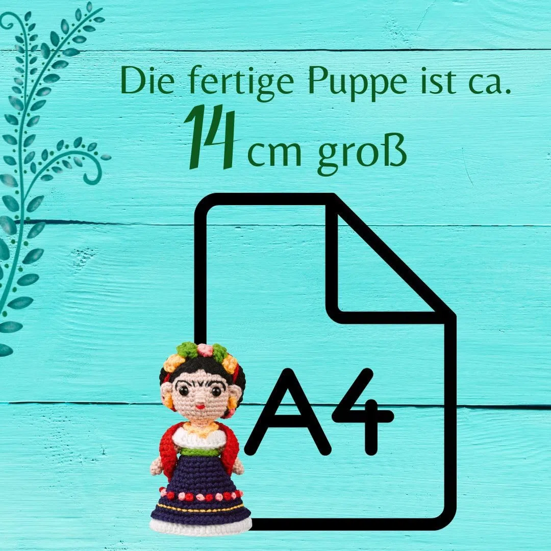 Frida Kahlo Häkelset: Häkelset mit Anleitung und Material für Frida Kahlo und Haarspange zum Selber-Häkeln. Fertiges Modell ca. 14 cm