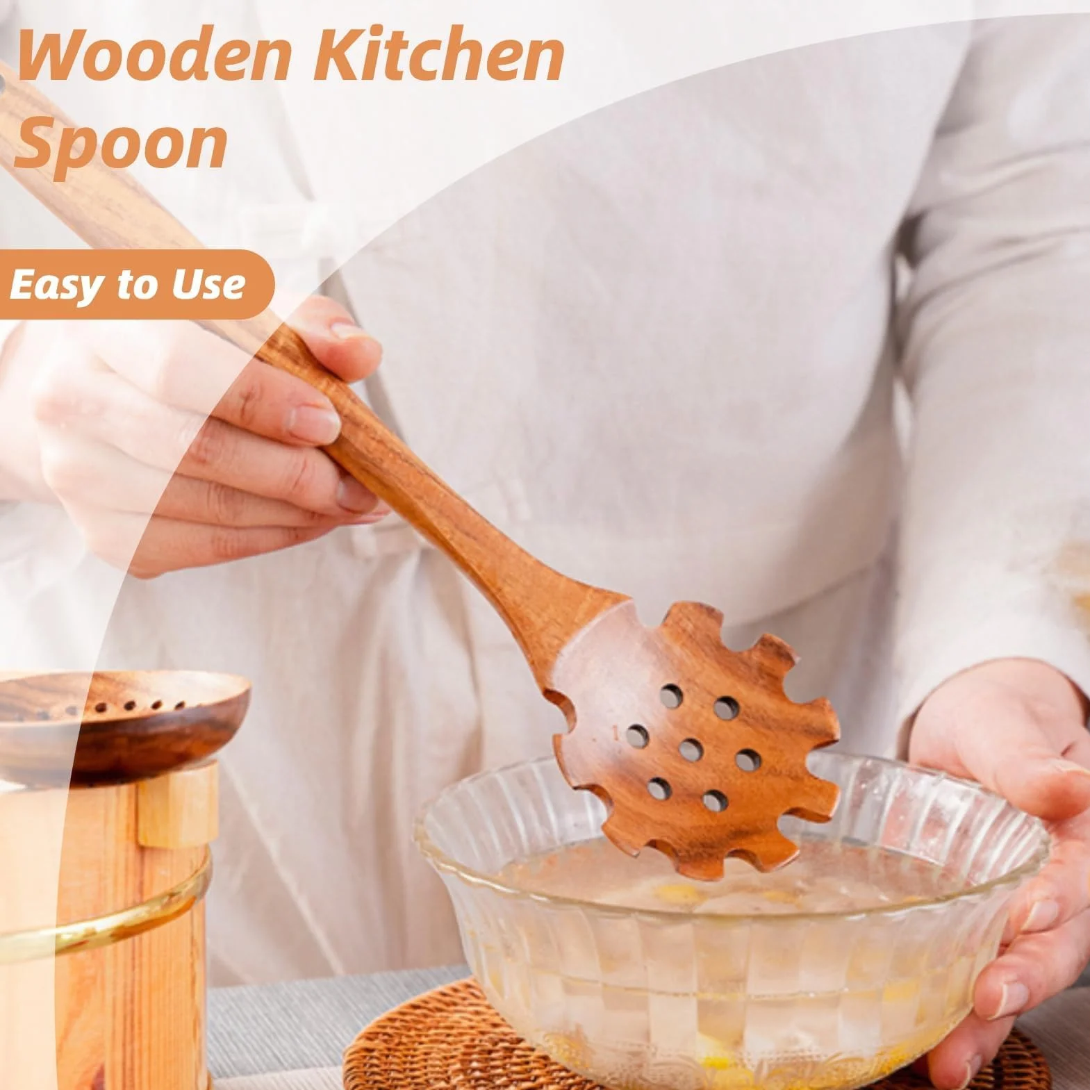 Forchetta per la cottura della pasta, cucchiaio scolapasta per spaghetti Server Cucchiaio per pasta con denti Utensili per servire la pasta Forchetta per spaghetti per cucina da 32 cm in Legno