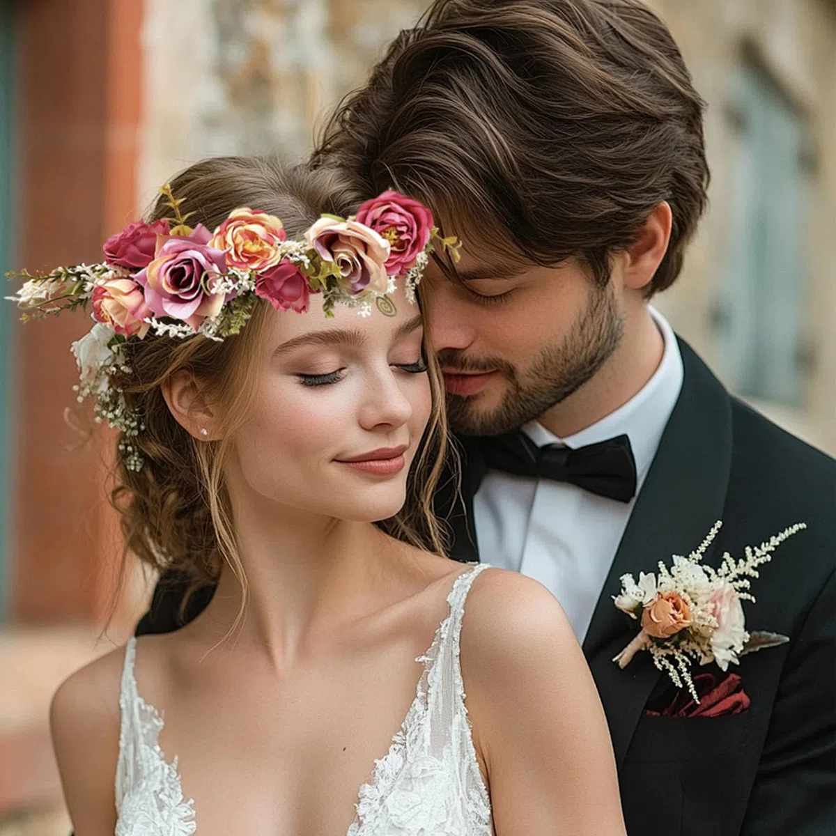 TZEKING Ghirlanda di Fiori e Bracciale Set, Corona di Fiori per Capelli con Fascia Regolabile, Coroncina per Sposa e Damigella, Adatto per Adulti e Bambini, per Matrimonio, Festa, Festival, Spiaggia