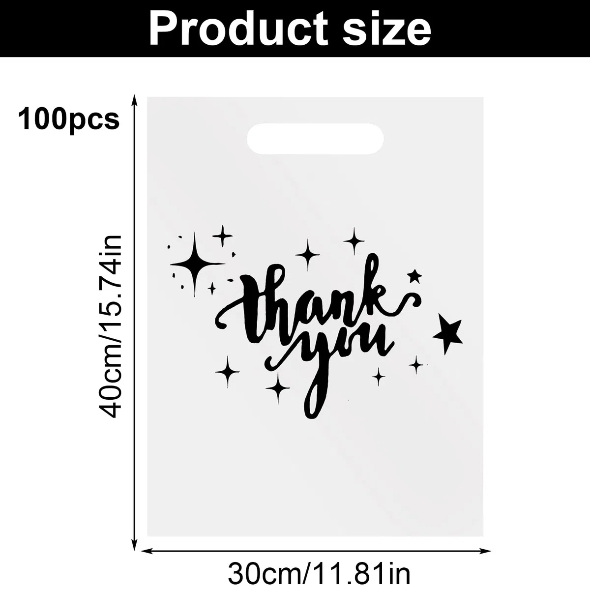 nplaseta 100 Pezzi Sacchetti Regalo Ringraziamento con Manici 30x40cm Sacchetti di Plastica per Tende Riutilizzabili per Negozi Boutique,Festività (Bianco)