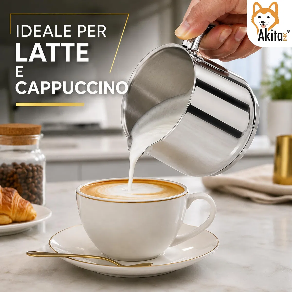 AkitaInk Bollilatte 12 cm in Acciaio Inox, Pentolino per Latte e Salse, Resistente e Pratico per Piccole Preparazioni in Cucina