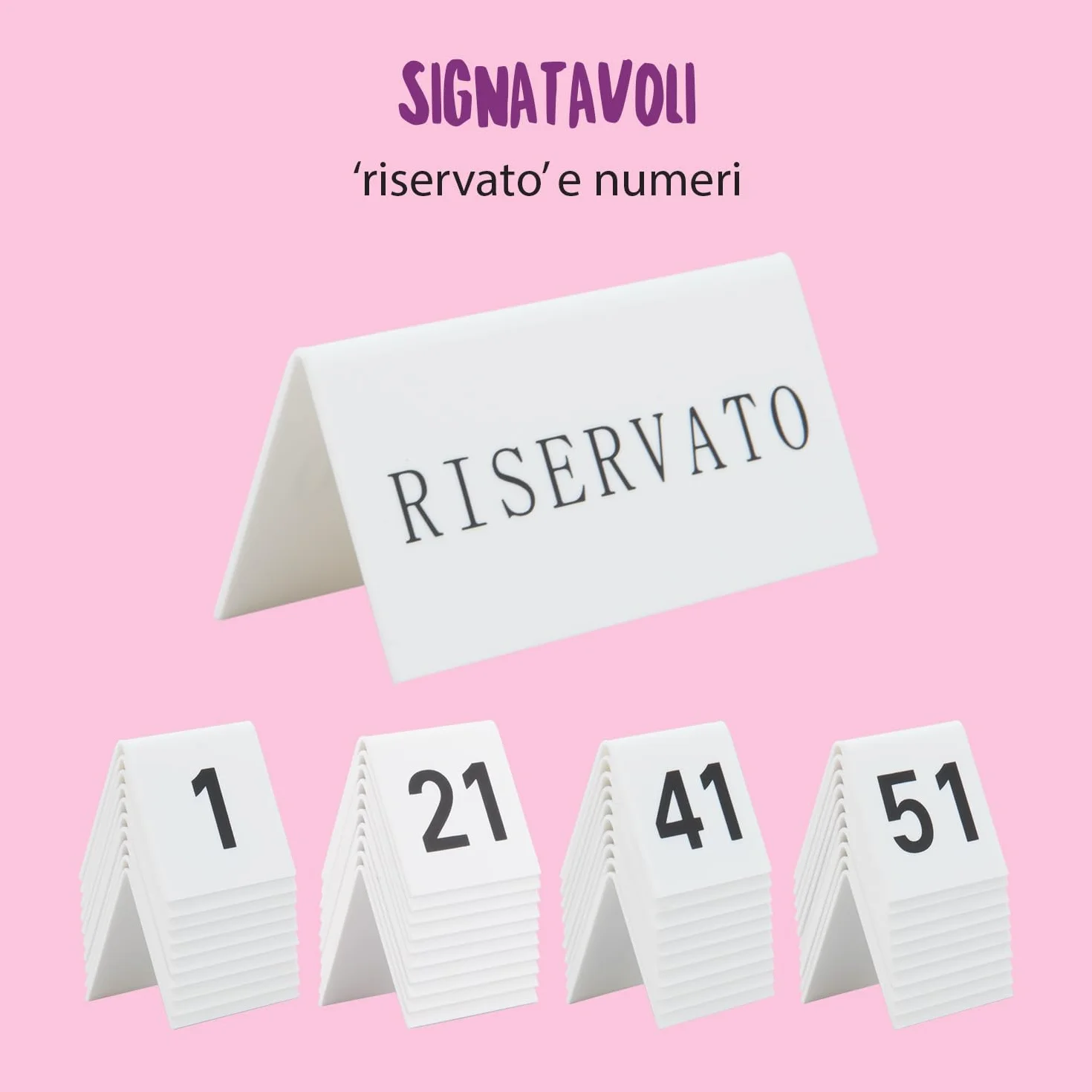 SECURIT - Set da 5 Segnatavolo Riservato - Per Caffè, Ristoranti, Bar - Scritta in Italiano - 5x10x4,5cm - Colore Bianco