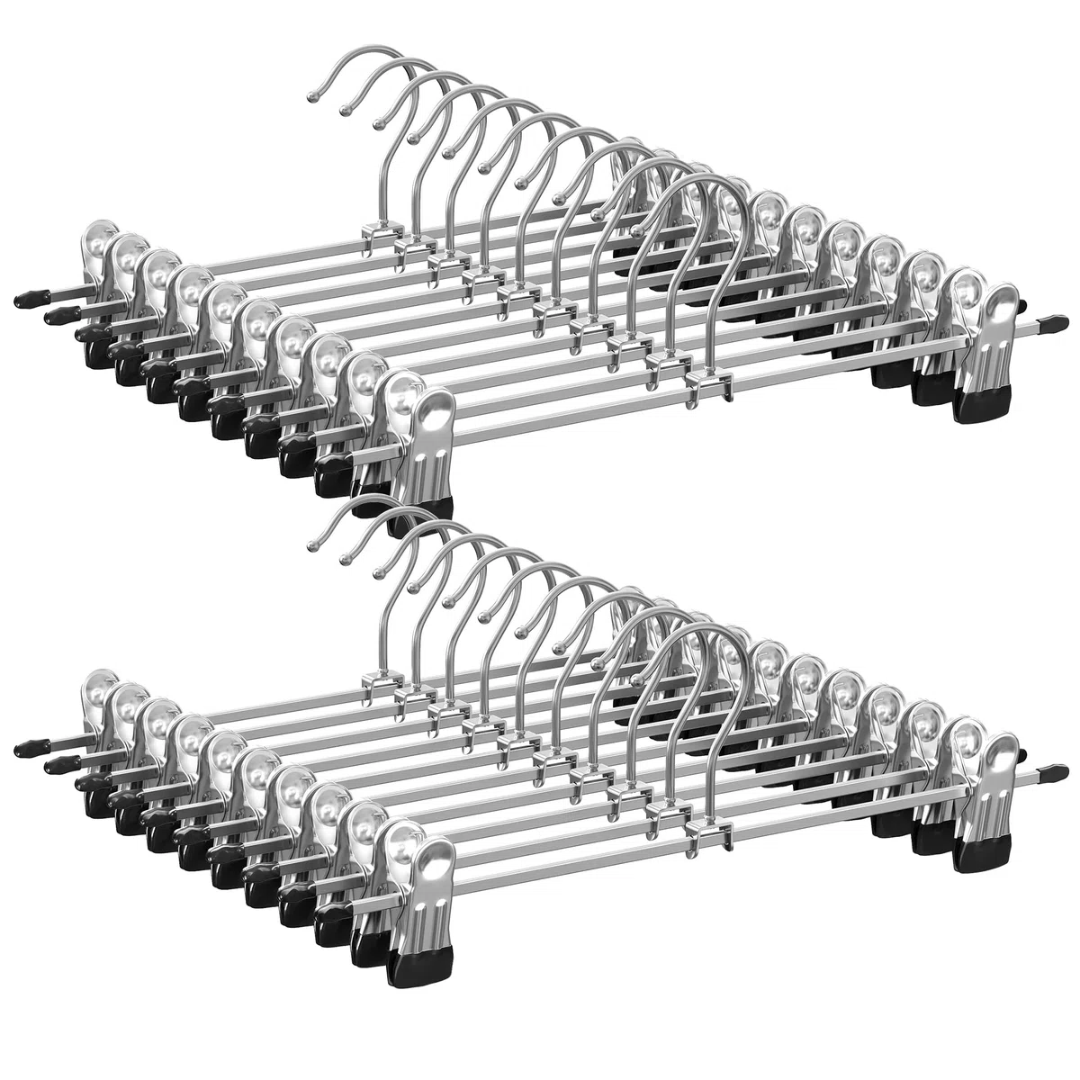 SONGMICS Grucce Pantaloni in Metallo, 20 Pezzi, Grucce Appendiabiti con Pinze per Gonne Calze, Lunghezza 31 cm, Capacità di Carico Elevata, Cromato, Argento Metallizzato e Nero Inchiostro CRI003-20