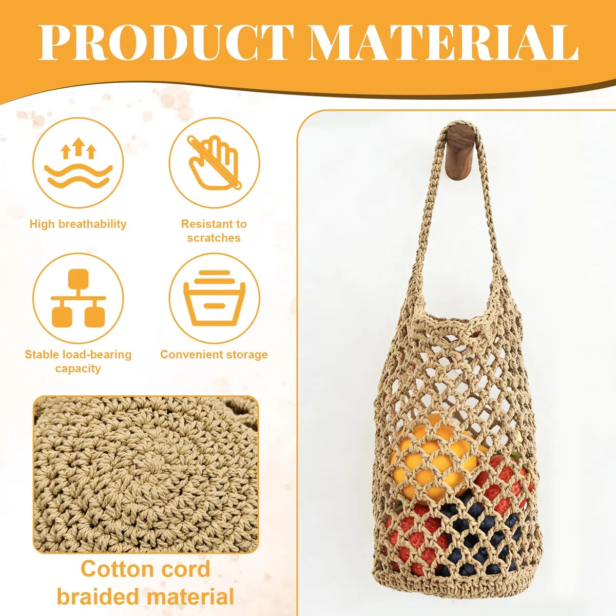 Porta Frutta, Cestino da Appendere Cestini Portaoggetti, 2 Pezzi Intrecciati a Mano Rete Canapa 32x16cm per Uova Frutta Verdura Cucina, Sospensione a Parete o a Soffitto