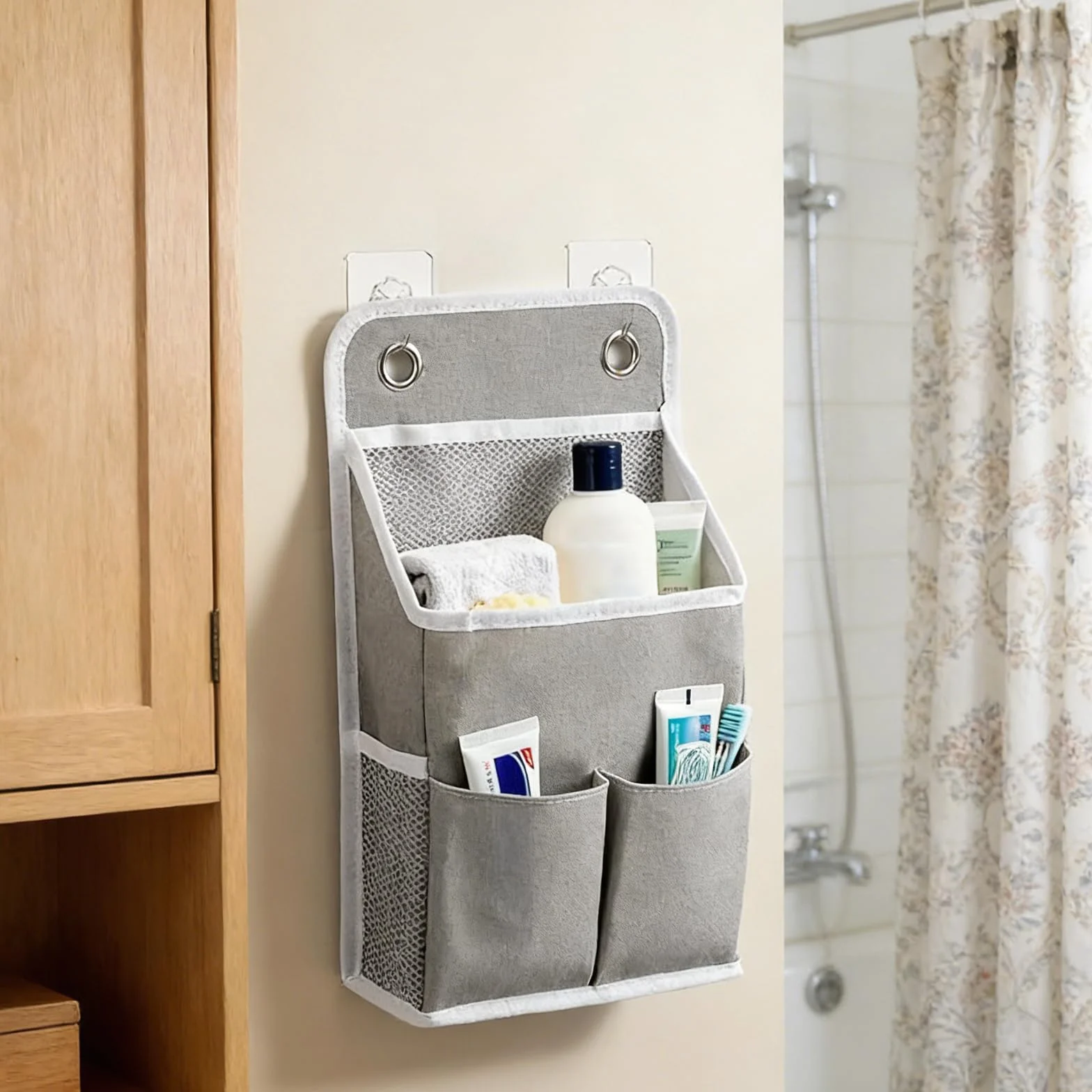 2 organizer da appendere per armadio con 4 ganci, pieghevole, in tessuto di lino, organizer da parete, organizer da appendere, per bagno, camera da letto, ufficio, camper