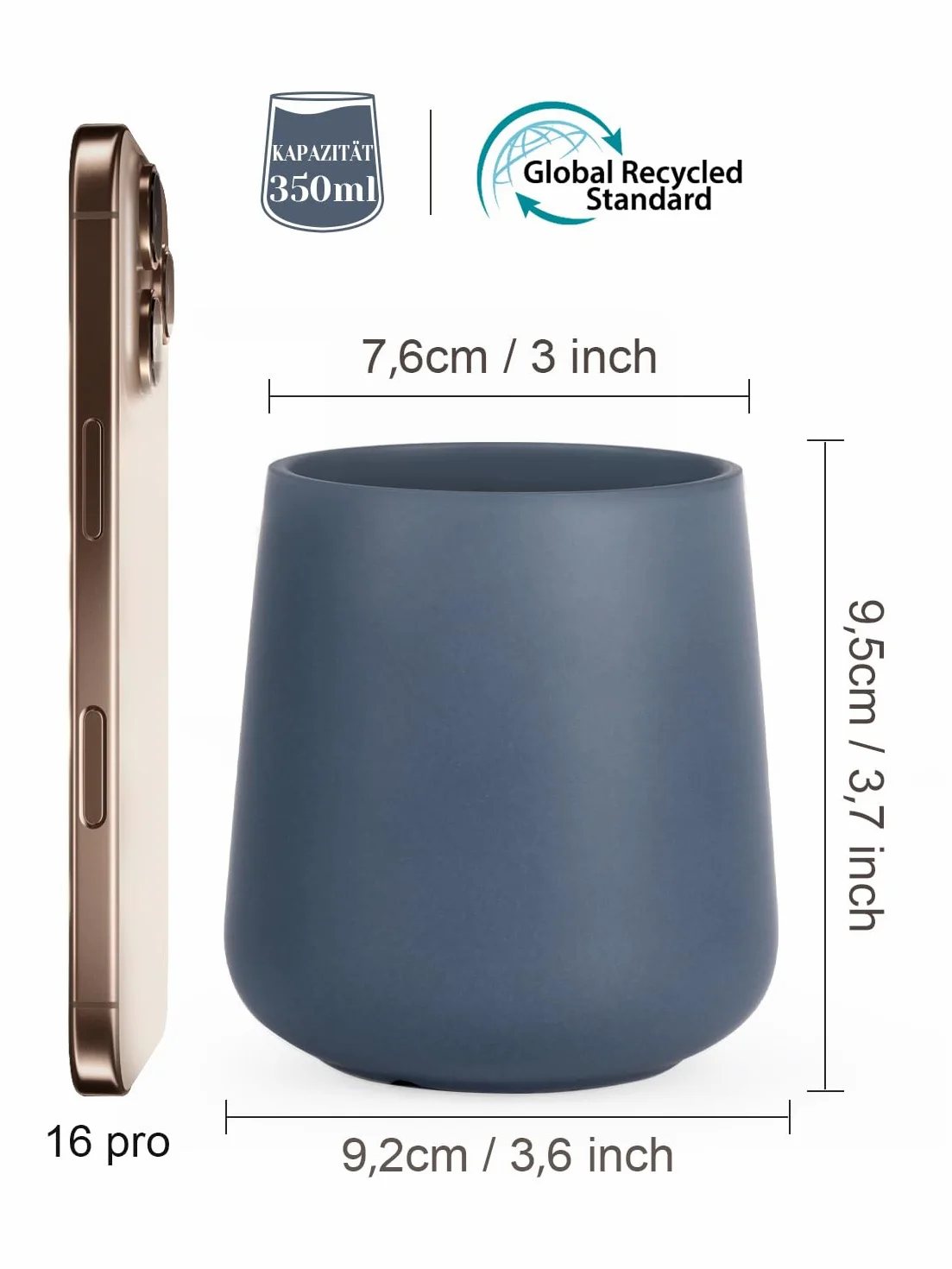 Portaspazzolino rotondo in ceramica, porta spazzolino da denti, tazza tondo per bicchiere da bagno, Ø 7,6 x 9,5