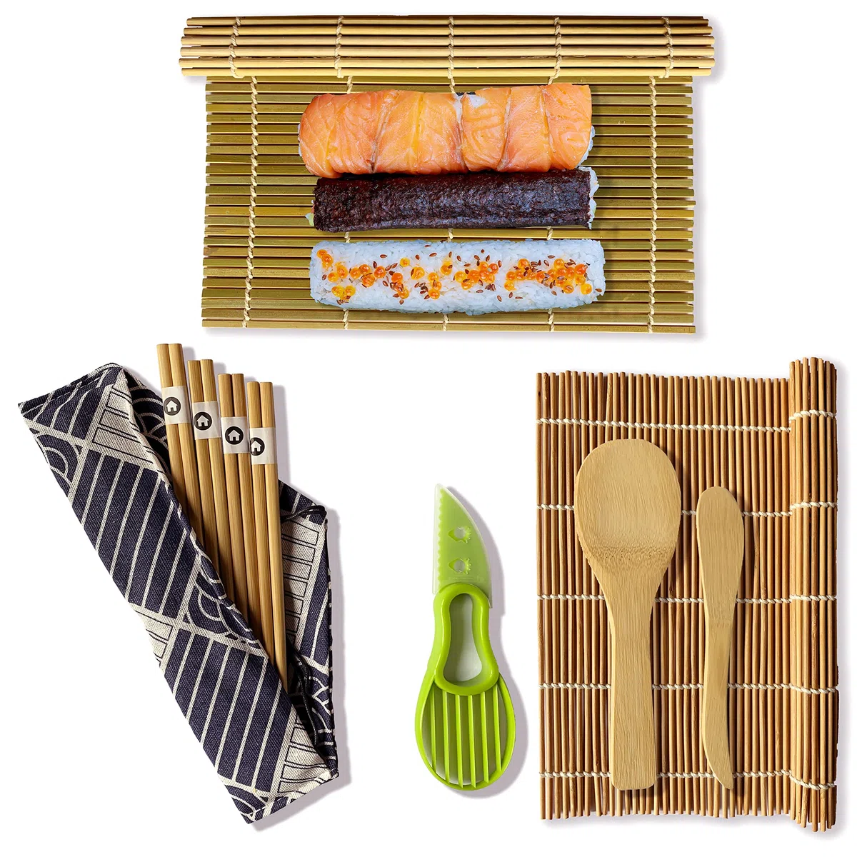 Make Maki Kit Sushi 10 Pezzi in Bamboo sushi kit Sushi Maker per Cibo Giapponese con Bacchette Giapponesi Set Sushi Certificato Omaggio Ricettario E Video Tutorial