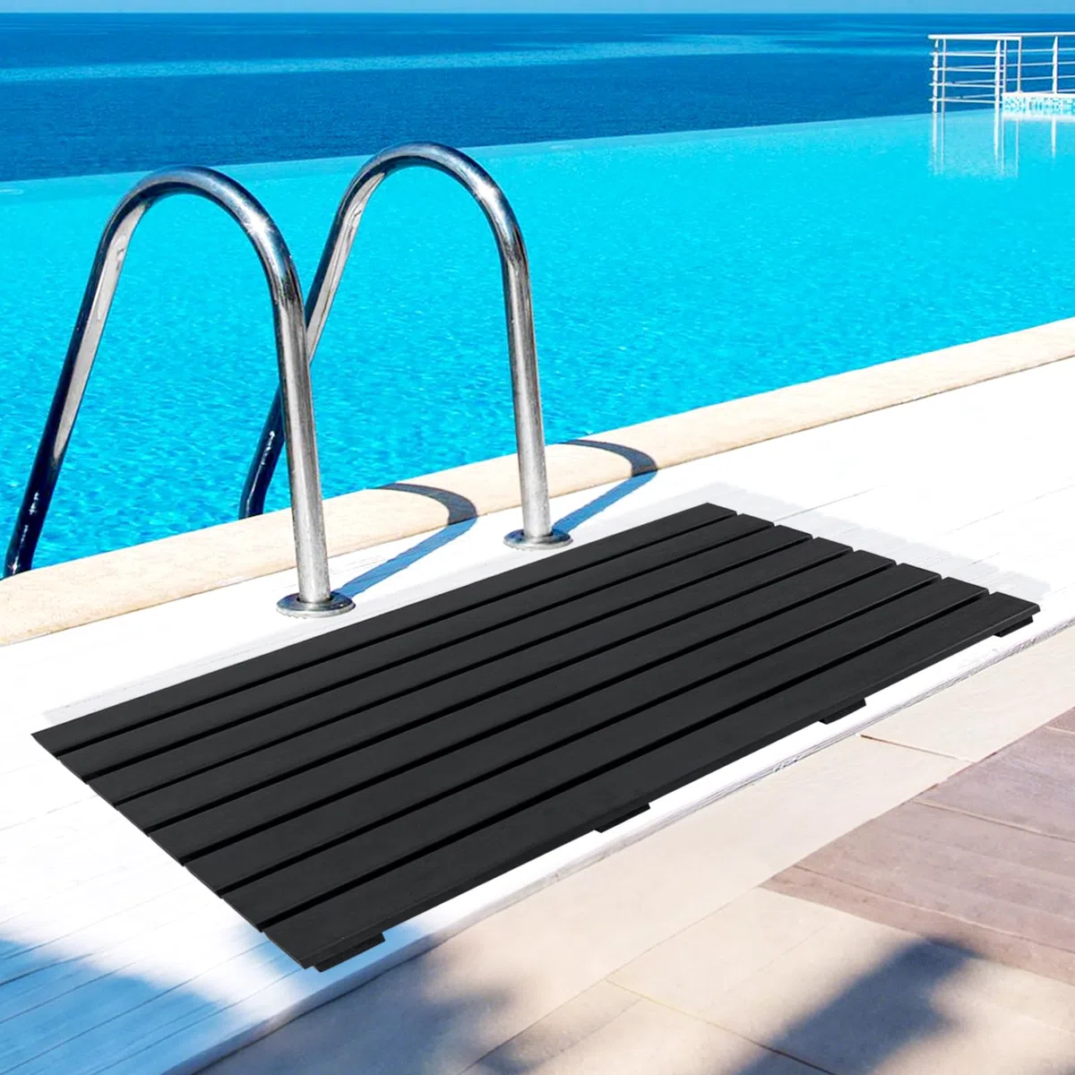 SOARS Tappetino doccia antiscivolo, griglia per esterni e interni, 100 x 60 cm, materiale WPC impermeabile e robusto, finitura effetto legno, carico 150 kg, per bagno, piscina, ingresso, nero