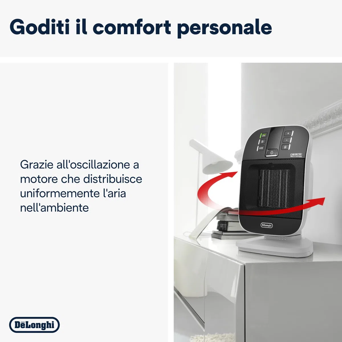 De'Longhi HFX60V20 Termoventilatore Verticale, Tecnologia Ceramica, Silenzioso, 2 Livelli di Potenza, Ventilazione Estiva, TIMER 24H, Funzione Eco-Energy, Luce, Anti-ribaltamento, Leggero, Nero